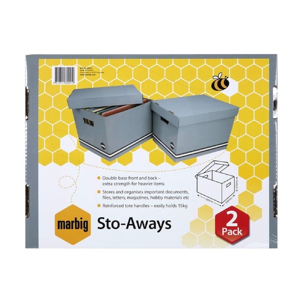 2pc Marbig Sto-Aways 41cm Kraft Archive Box Storage Organiser w/ Lid Brown