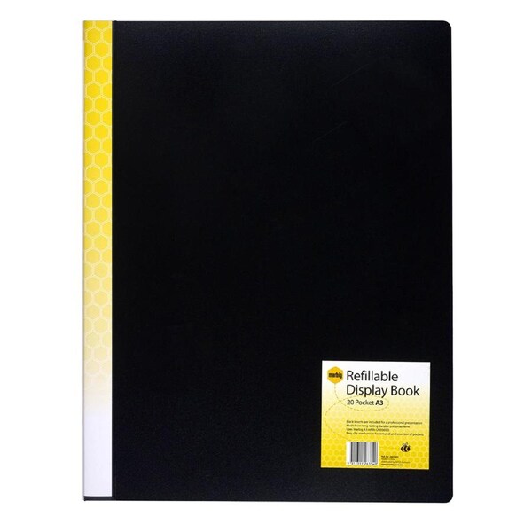 Marbig 20-Pocket A3 Refillable Document/File Holder Display Book - Black