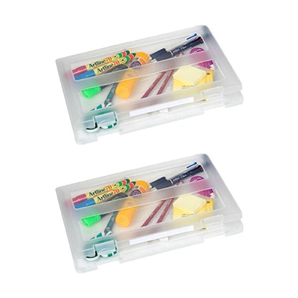 2PK Marbig Plastic A4 File/Document Case w/ Clip Label Filing Organiser Clear