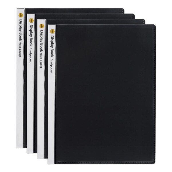 4PK Marbig 40-Page A4 Non-Refillable Document/File Display Book w/ Cover - Black