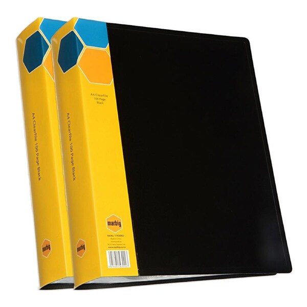 2PK Marbig 100-Page A4 Display Book Folder w/ Insert Spine Document Holder Black