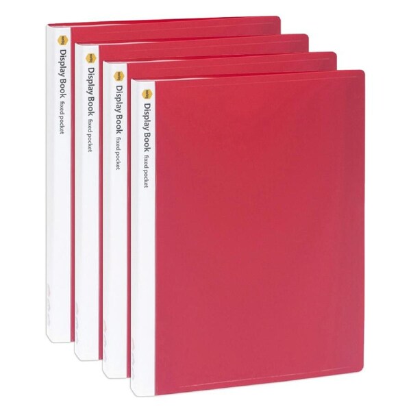 4PK Marbig 40-Pocket Non-Refillable Document/File Holder Display Book - Red