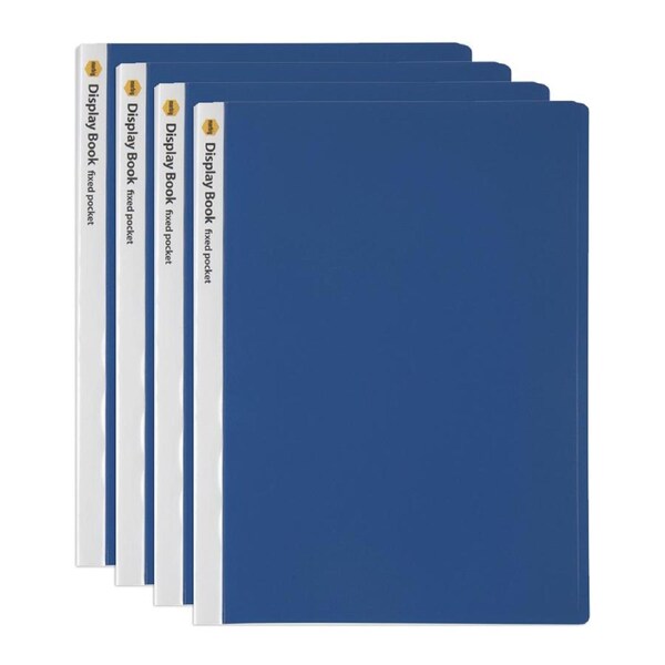 4PK Marbig 40 Fixed Pocket A4 Document Holder Display Book Organiser - Blue