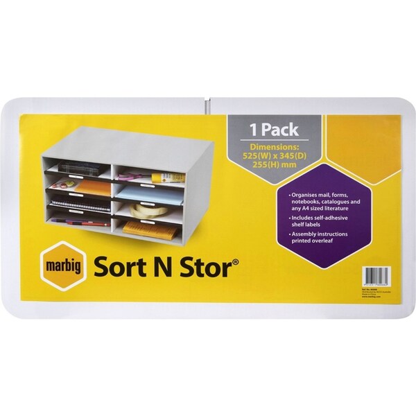 Marbig Sort N Store 52cm Cardboard Compartment Organiser/Storage Shelf Grey