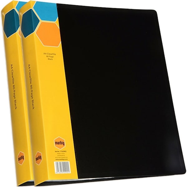 2PK Marbig 80-Page A4 Display Book Folder w/ Insert Spine Document Holder Black
