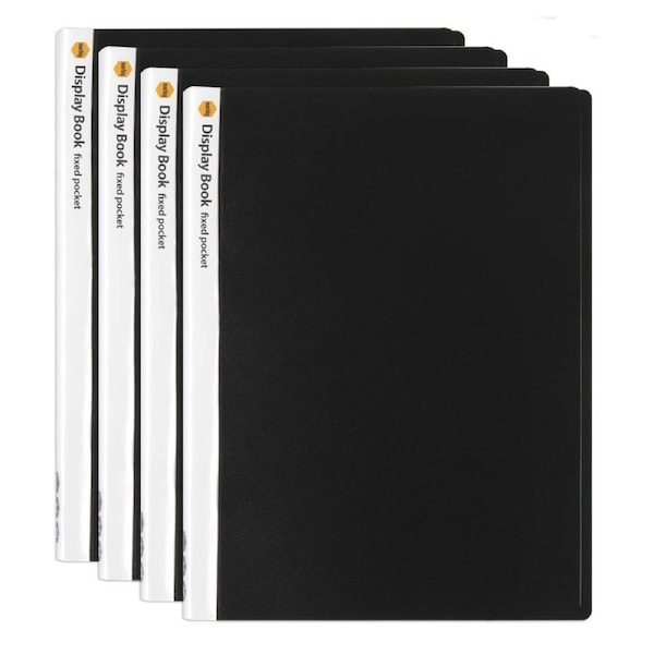 4PK Marbig 40 Fixed Pocket A4 Document Holder Display Book Organiser - Black