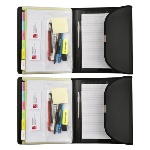 2PK Marbig Pro PP A4 Compendium 6-Pocket Organiser w/ Notepad/Pen Holder Black