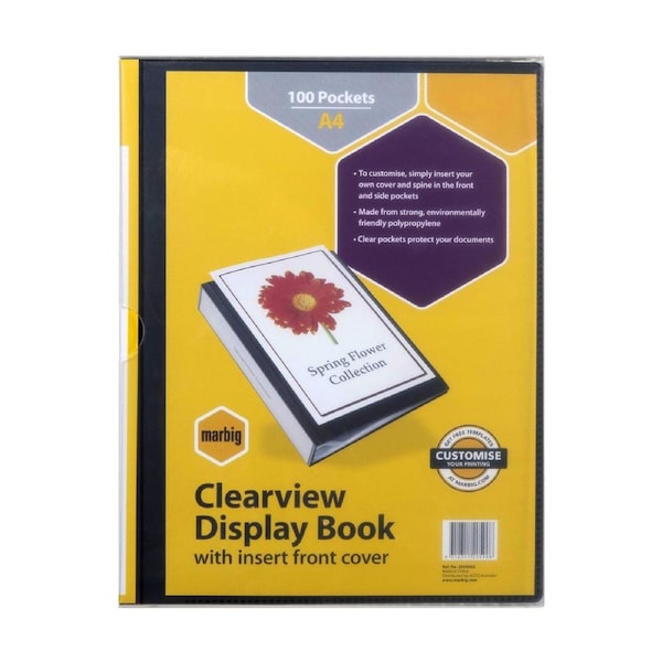 Marbig Clearview 100-Pocket Non-Refillable A4 File Display Book Folder Black