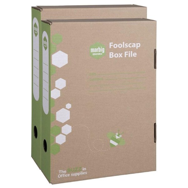 2PK Marbig Secure Fitting Foolscap File 80mm Kraft Box Document Storage Brown