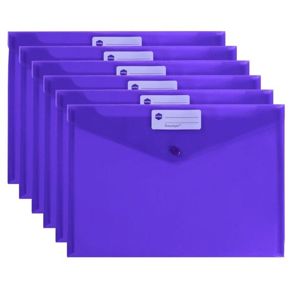 10PK Marbig Transparent Doculope Clip-Shut Folder A4 Paper Wallet/Sleeve Purple