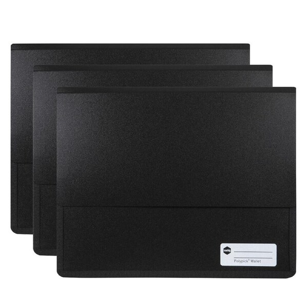 3PK Marbig Wallet A4 Page Heavy Duty Polypick Document Sleeve/Folder Blk