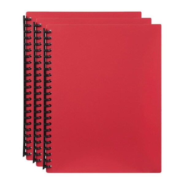 3PK Marbig 40-Pocket A4 Refillable Document/File Holder Display Book - Red