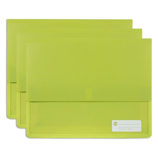 3PK Marbig Wallet A4 Page Heavy Duty Polypick Document Sleeve/Folder Lime