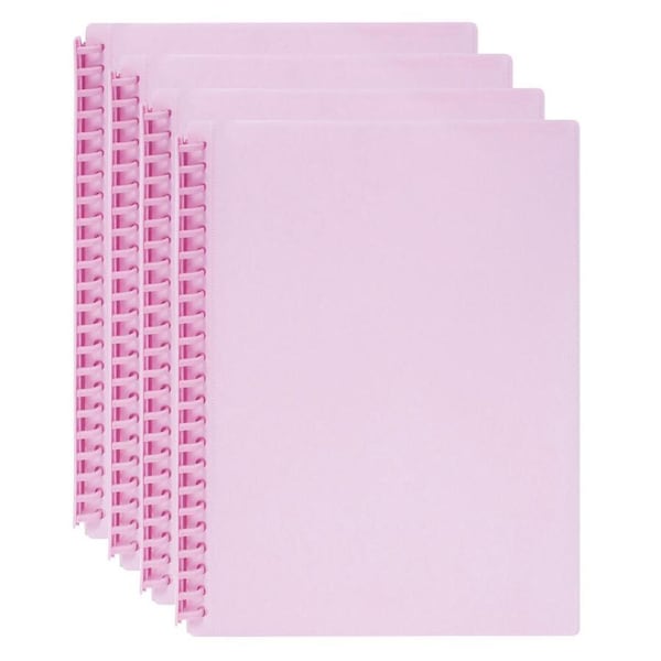 4PK Marbig 20-Pocket A4 Refillable Document Display Book w/Insert Cover - Pink
