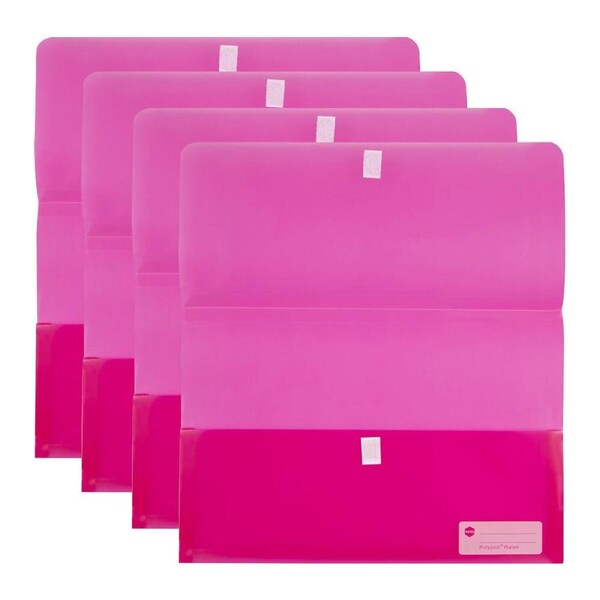 4PK Marbig Polypick Translucent Foolscap Document Wallet Paper/File Holder Pink