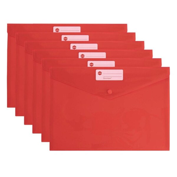 10PK Marbig Transparent Doculope Clip-Shut Folder A4 Paper Wallet/Sleeve Red