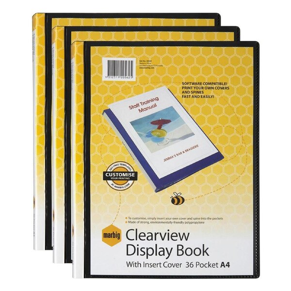2PK Marbig PP Clearview 36-Page A4 File Display Book Document/Paper Holder Black