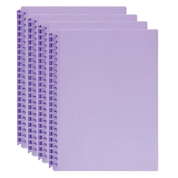 4PK Marbig 20-Pocket A4 Refillable Document Display Book w/Insert Cover - Purple