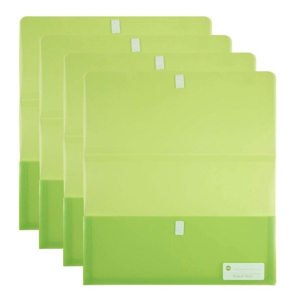 4PK Marbig Polypick Translucent Foolscap Document Wallet Paper/File Holder Lime