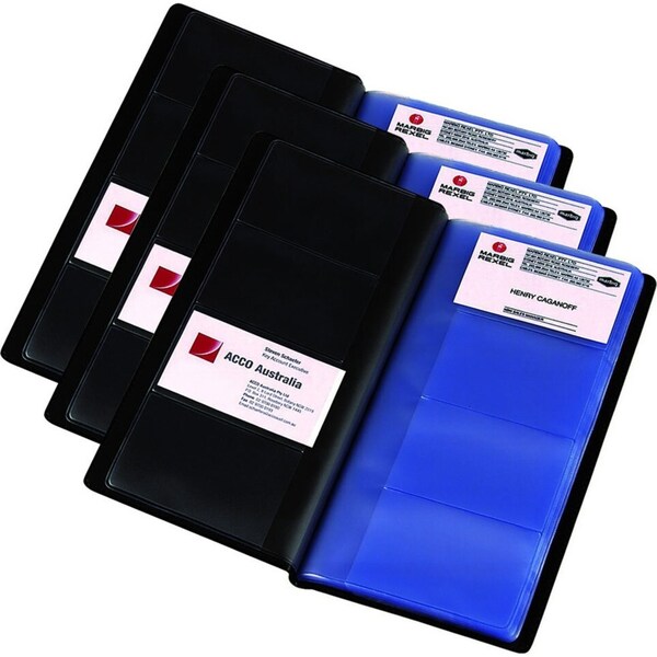 3PK Marbig 96-Slot Business Card 12.5cm Book Holder Storage Organiser Rect Black
