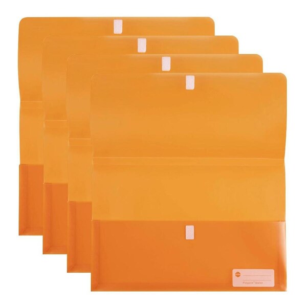 4PK Marbig Polypick Translucent Foolscap Document Wallet Paper/File Holder Orng