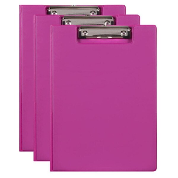 3PK Marbig PP Summer Colour A4 Document Clipfolder Office Paper/File Holder Pink