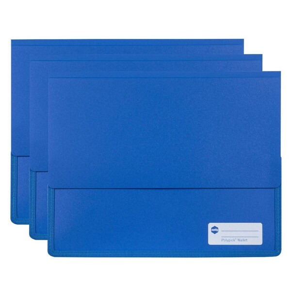 3PK Marbig Wallet A4 Page Heavy Duty Polypick Document Sleeve/Folder Blue