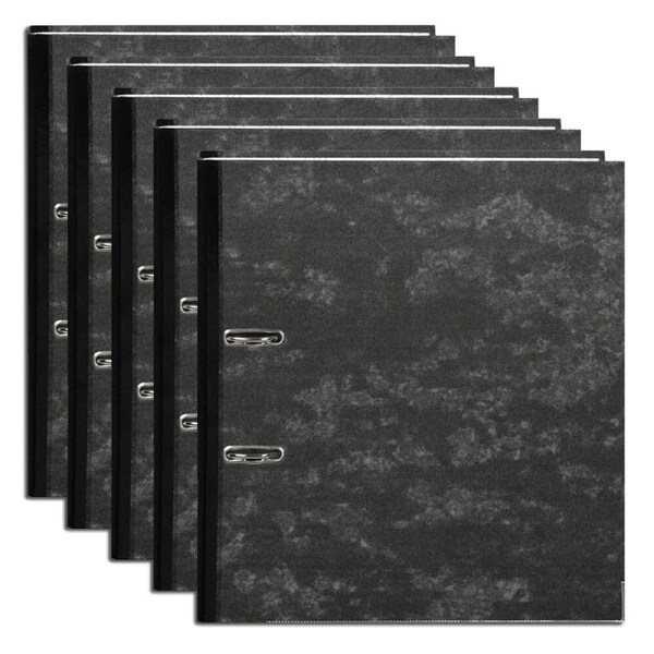5PK Marbig Reinforced Spine Ring Binder A4 Lever Arch Document File Black Mottle
