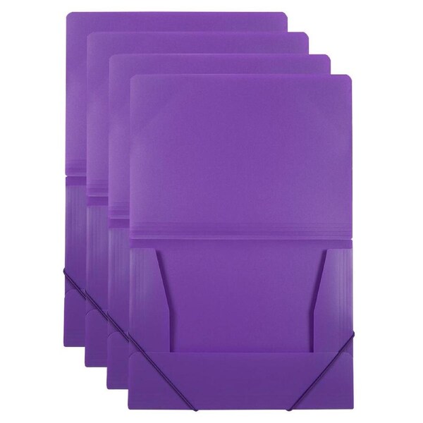4PK Marbig Document A4 File Organiser w/ Elastic Stationery Paper Storage Purple