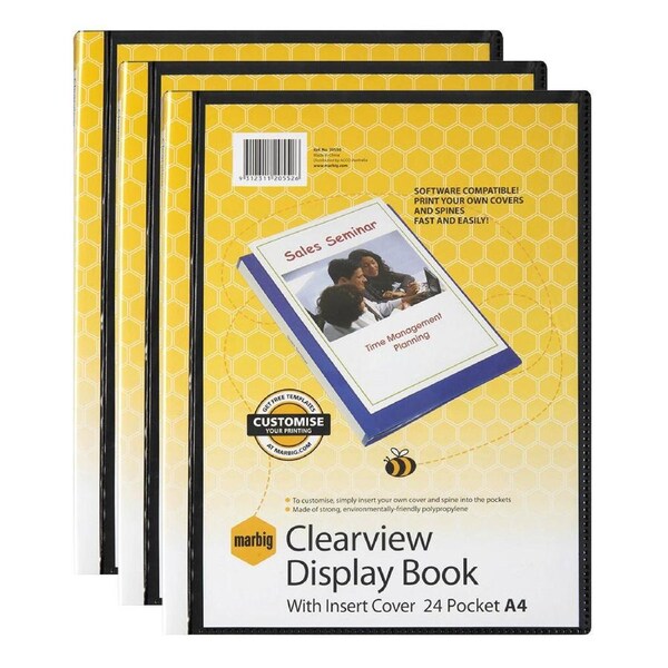 3PK Marbig PP Clearview 24-Page A4 File Display Book Document/Paper Holder Black
