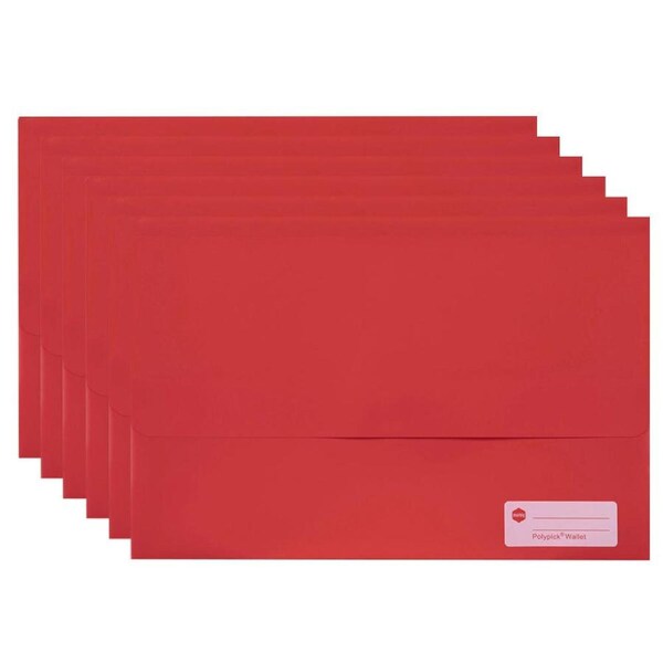 6PK Marbig Durable Footscalp Polypick Documents Holder Filing Wallet - Red