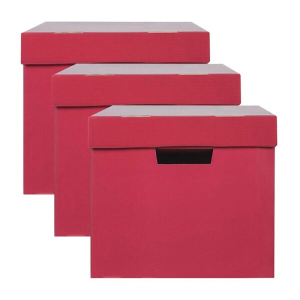 3PK Marbig 41.5cm Archive Box Document Holder Organiser File Storage w/Lid Berry