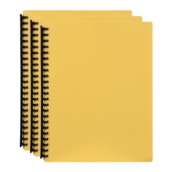3PK Marbig 40-Pocket A4 Refillable Document/File Holder Display Book - Yellow