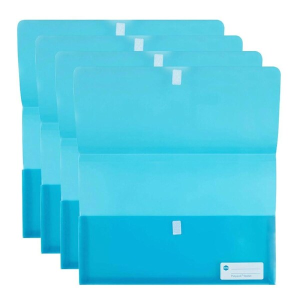 4PK Marbig Polypick Translucent Foolscap Document Wallet Paper/File Holder Blue