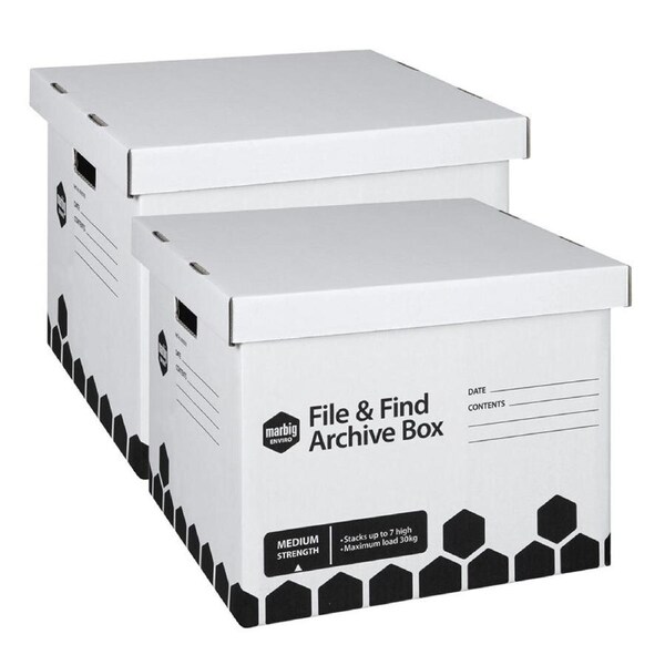 2PK Marbig File & Find Medium Strength Archive/Storage Organiser Box 42x39x32cm