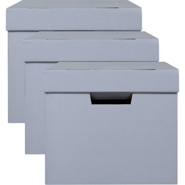 3PK Marbig 41.5cm Archive Box Document Holder Organiser File Storage w/ Lid Grey