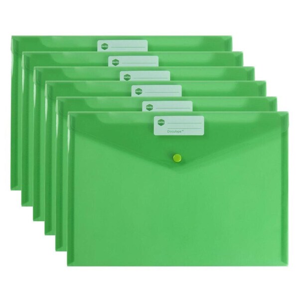 10PK Marbig Transparent Doculope Clip-Shut Folder A4 Paper Wallet/Sleeve Green
