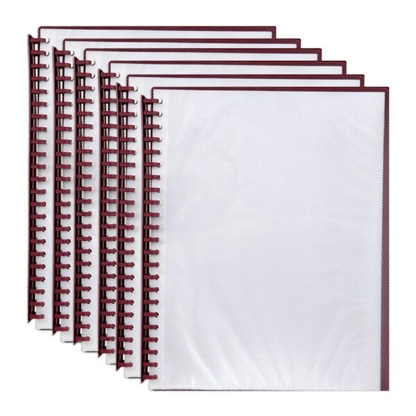 6PK Marbig 20-Pocket A4 Refillable Document Display Book - Clear Front/Maroon