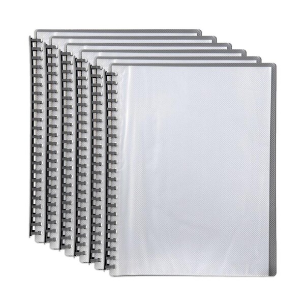 6PK Marbig 20-Pocket A4 Refillable Document Display Book - Clear Front/Grey