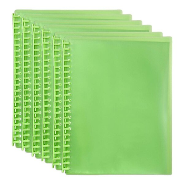 6PK Marbig 20-Pocket A4 Refillable Document Display Book - Translucent Lime