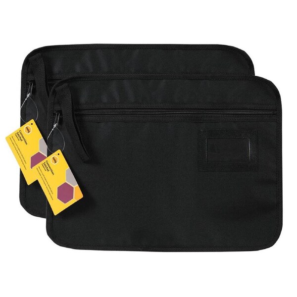 2PK Marbig Fabric 39cm Convention Foolscap Satchel w/ Zip Document Organiser BLK