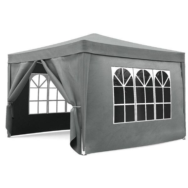 Advwin Pop Up Gazebo with 4 Sidewalls 3x3m Portable Grey Marquee