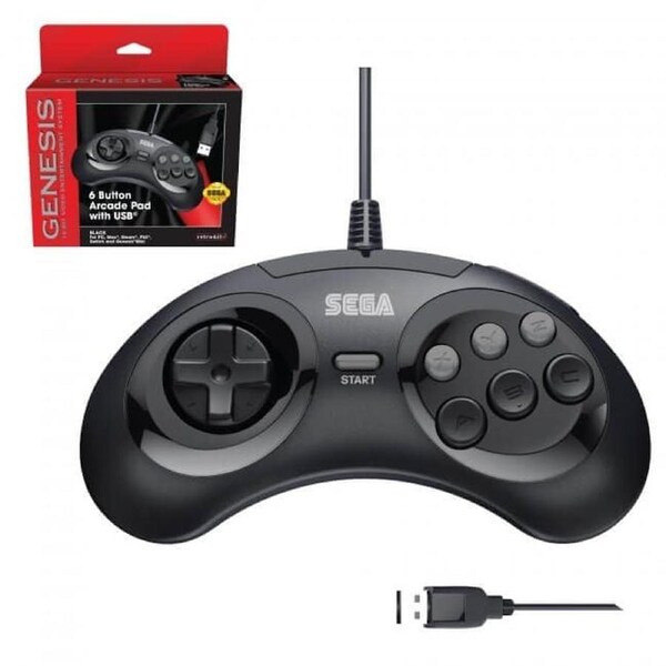 Retro-Bit SEGA Genesis 6-button Arcade Pad with USB for PC and Mac (Black)