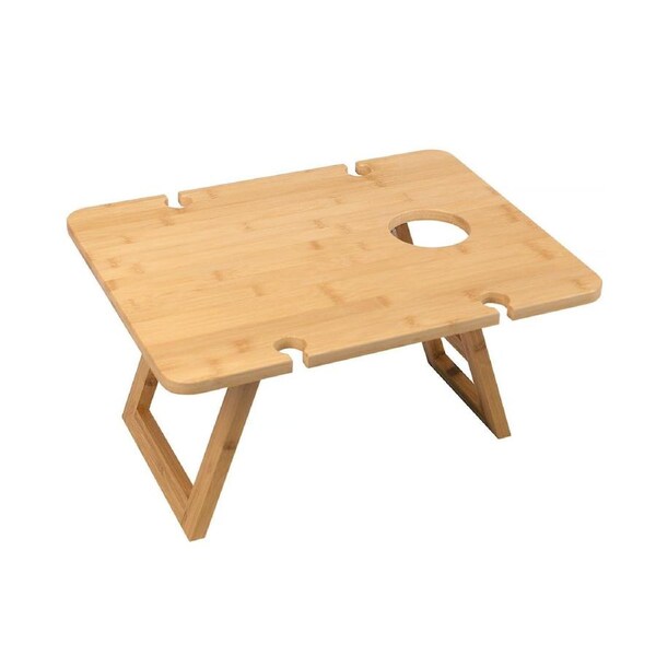 Bamboo Foldable Picnic Table Tray with Wine and Glass Holders