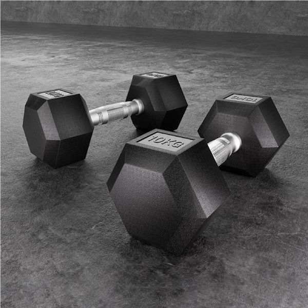 20kg Everfit Dumbbells Set Hex Dumbbells Weights Lifting Bench Gym Workout 2x10kg