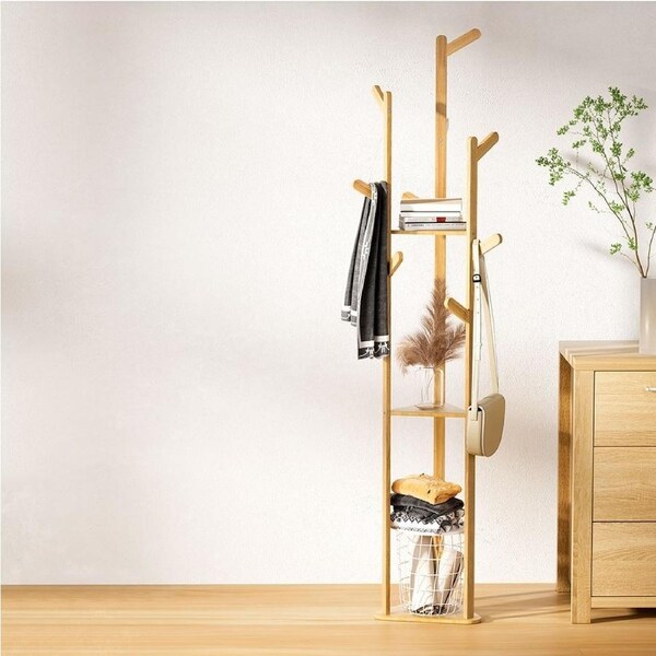 3 Tiers Artiss Clothes Rack Airer Bamboo Coat Stand 9 Hooks