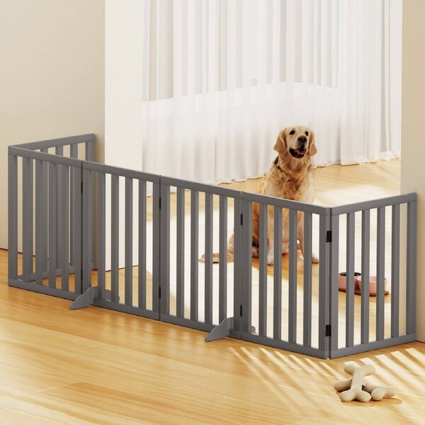 i.Pet Dog Gate Playpen Enclosure 6 Panel Pet Door Fence Wooden Play Pen Stair