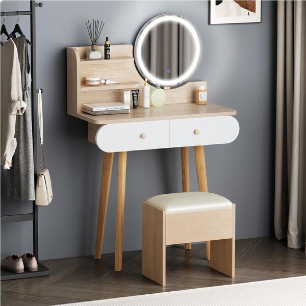 ALFORDSON Dressing Table Stool Set LED Light Oak