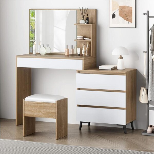 ALFORDSON Dressing Table Stool Set Makeup Adjustable Cabinet Wood