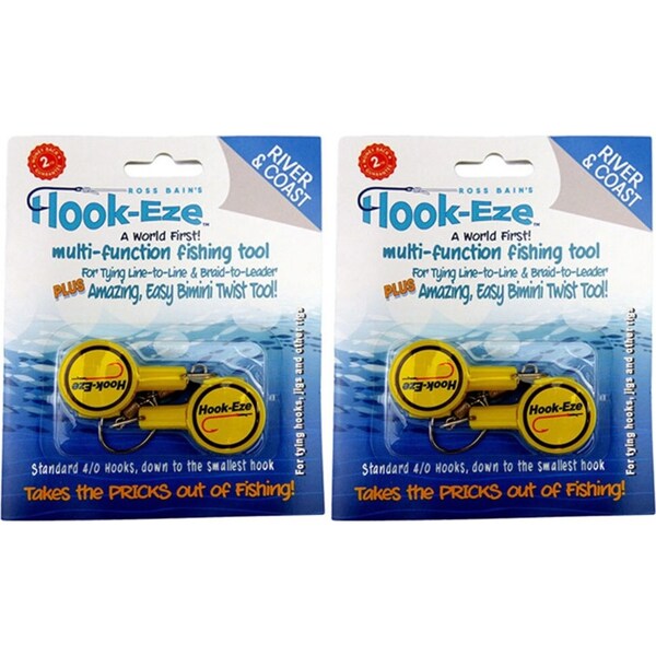 2x 2pc Hookeze Fishing Knot Tying Tool/Quick Hook/Rigs Line Standard Yellow